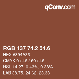 カラーコード: RGB 137 74.2 54.6 | qconv.com