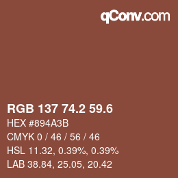 カラーコード: RGB 137 74.2 59.6 | qconv.com