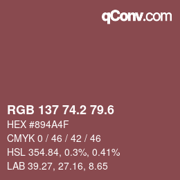 カラーコード: RGB 137 74.2 79.6 | qconv.com