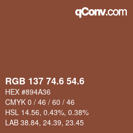 カラーコード: RGB 137 74.6 54.6 | qconv.com