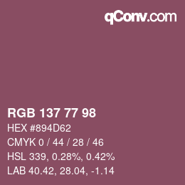 颜色代码: RGB 137 77 98 | qconv.com