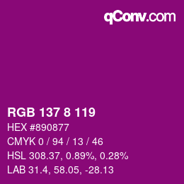Color code: RGB 137 8 119 | qconv.com