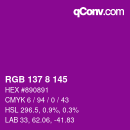 颜色代码: RGB 137 8 145 | qconv.com