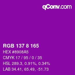 Color code: RGB 137 8 165 | qconv.com