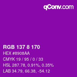 Color code: RGB 137 8 170 | qconv.com