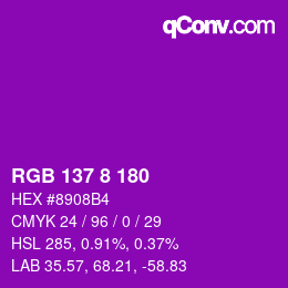 Color code: RGB 137 8 180 | qconv.com