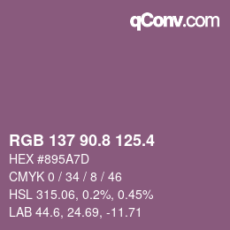 カラーコード: RGB 137 90.8 125.4 | qconv.com