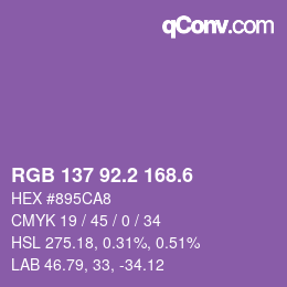 カラーコード: RGB 137 92.2 168.6 | qconv.com