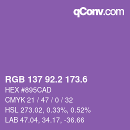 カラーコード: RGB 137 92.2 173.6 | qconv.com