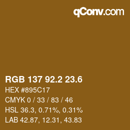 カラーコード: RGB 137 92.2 23.6 | qconv.com