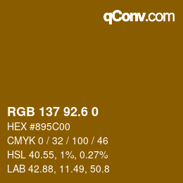 カラーコード: RGB 137 92.6 0 | qconv.com