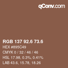 カラーコード: RGB 137 92.6 73.6 | qconv.com