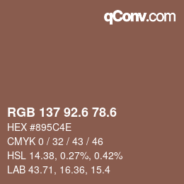 カラーコード: RGB 137 92.6 78.6 | qconv.com