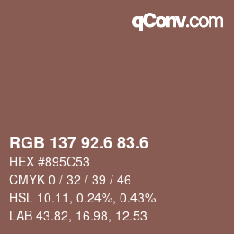 カラーコード: RGB 137 92.6 83.6 | qconv.com