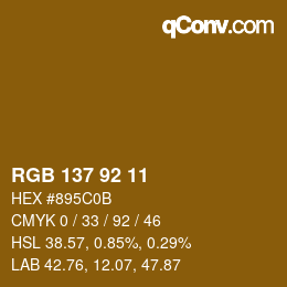颜色代码: RGB 137 92 11 | qconv.com
