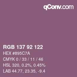 颜色代码: RGB 137 92 122 | qconv.com