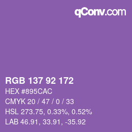 カラーコード: RGB 137 92 172 | qconv.com
