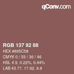 颜色代码: RGB 137 92 88 | qconv.com