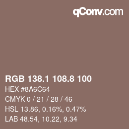Color code: RGB 138.1 108.8 100 | qconv.com