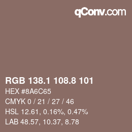 Color code: RGB 138.1 108.8 101 | qconv.com