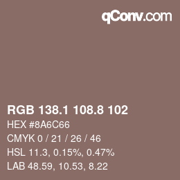 Color code: RGB 138.1 108.8 102 | qconv.com
