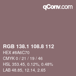 Color code: RGB 138.1 108.8 112 | qconv.com