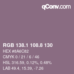 Color code: RGB 138.1 108.8 130 | qconv.com