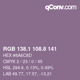 Color code: RGB 138.1 108.8 141 | qconv.com