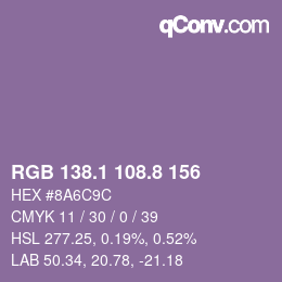 カラーコード: RGB 138.1 108.8 156 | qconv.com