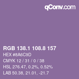 カラーコード: RGB 138.1 108.8 157 | qconv.com