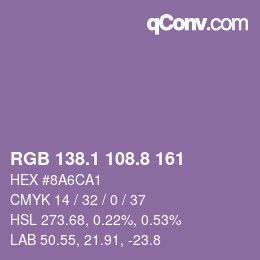 カラーコード: RGB 138.1 108.8 161 | qconv.com