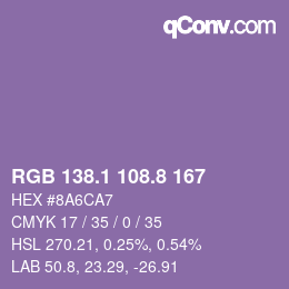 カラーコード: RGB 138.1 108.8 167 | qconv.com