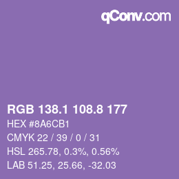 カラーコード: RGB 138.1 108.8 177 | qconv.com