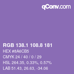 カラーコード: RGB 138.1 108.8 181 | qconv.com