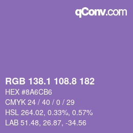 カラーコード: RGB 138.1 108.8 182 | qconv.com