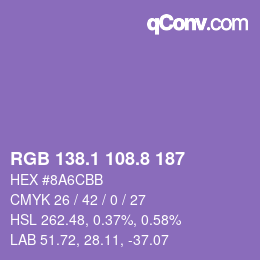 カラーコード: RGB 138.1 108.8 187 | qconv.com