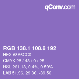 カラーコード: RGB 138.1 108.8 192 | qconv.com