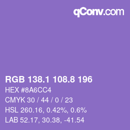 カラーコード: RGB 138.1 108.8 196 | qconv.com