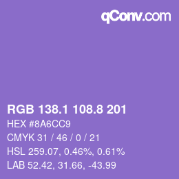 カラーコード: RGB 138.1 108.8 201 | qconv.com