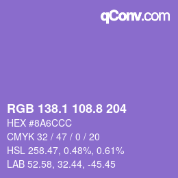 カラーコード: RGB 138.1 108.8 204 | qconv.com