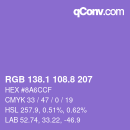 カラーコード: RGB 138.1 108.8 207 | qconv.com