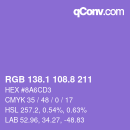 カラーコード: RGB 138.1 108.8 211 | qconv.com