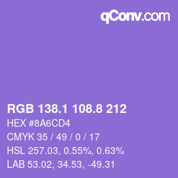 カラーコード: RGB 138.1 108.8 212 | qconv.com