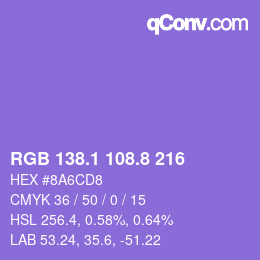 カラーコード: RGB 138.1 108.8 216 | qconv.com