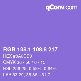 カラーコード: RGB 138.1 108.8 217 | qconv.com