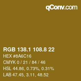 カラーコード: RGB 138.1 108.8 22 | qconv.com