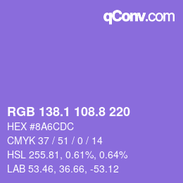 カラーコード: RGB 138.1 108.8 220 | qconv.com