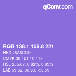 カラーコード: RGB 138.1 108.8 221 | qconv.com