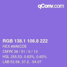 カラーコード: RGB 138.1 108.8 222 | qconv.com