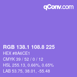 カラーコード: RGB 138.1 108.8 225 | qconv.com